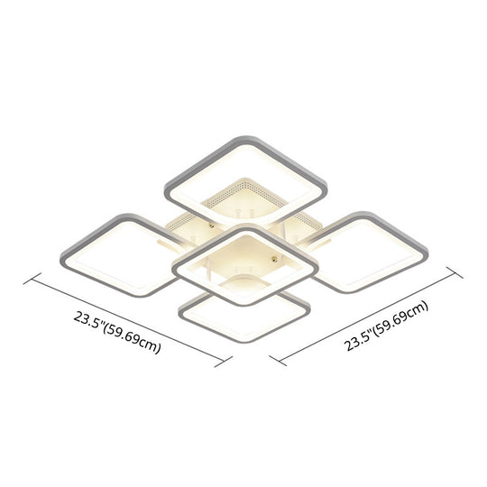 Modern Style Led Acrylic Square Semi Flush Mount Ceiling Light In White