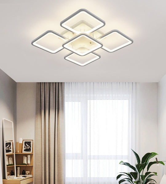 Modern Style Led Acrylic Square Semi Flush Mount Ceiling Light In White