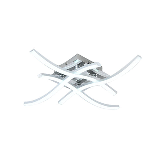 Modern Led Semi Flush Mount Chrome Ceiling Light With Twist Design And Metal Shade