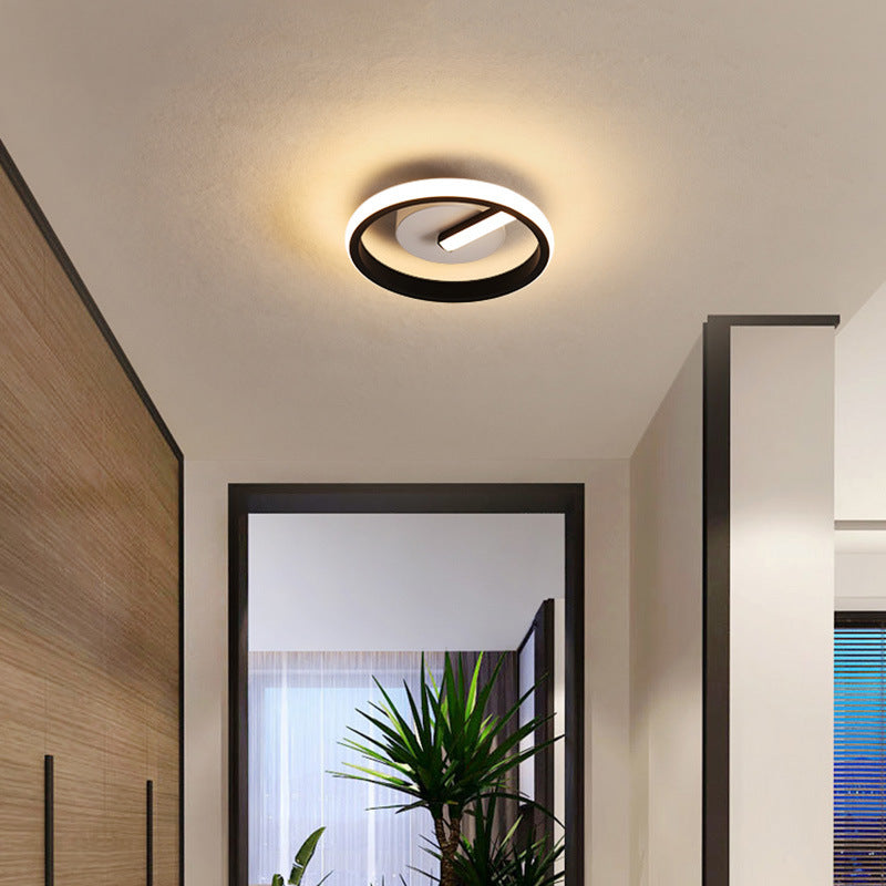 Minimalist Black Led Ceiling Flush Mount Light With Circle Metal Shade