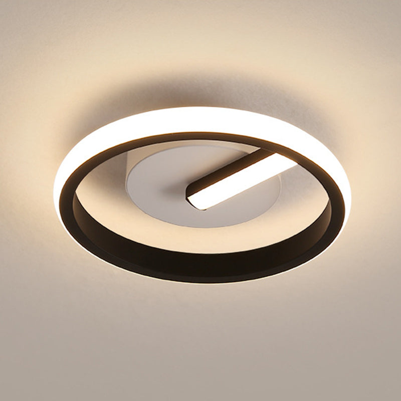 Minimalist Black Led Ceiling Flush Mount Light With Circle Metal Shade