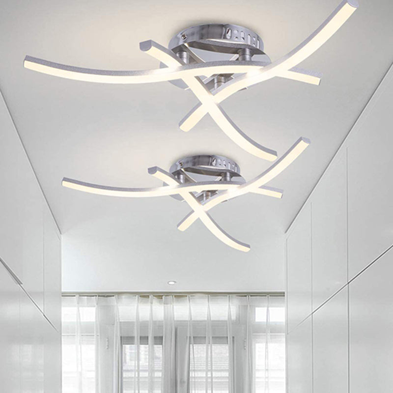 Contemporary Chrome Metal Led Semi Mount Close To Ceiling Lighting For Living Room