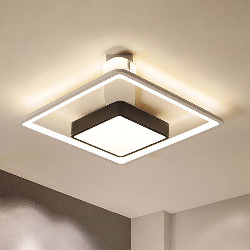 Modernism Square Led Flush Mount Ceiling Light In Black Warm/White 16’/19.5’ Wide
