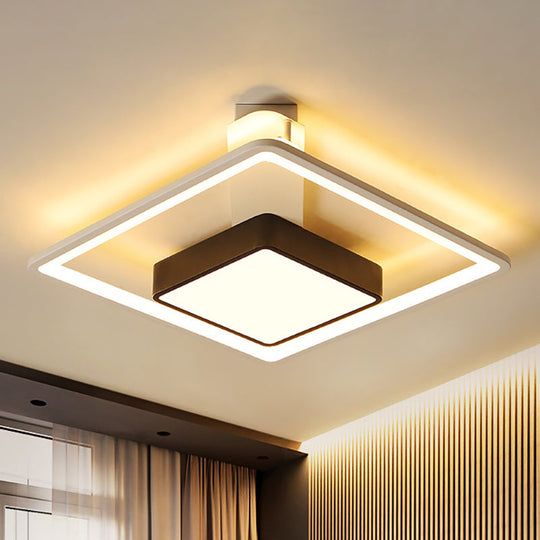 Modernism Square Led Flush Mount Ceiling Light In Black Warm/White 16/19.5 Wide / 16 Warm
