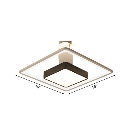 Modernism Square Led Flush Mount Ceiling Light In Black Warm/White 16’/19.5’ Wide