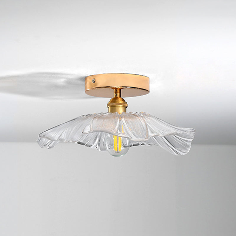 Contemporary Gold Glass Flower Ceiling Mount Light Fixture