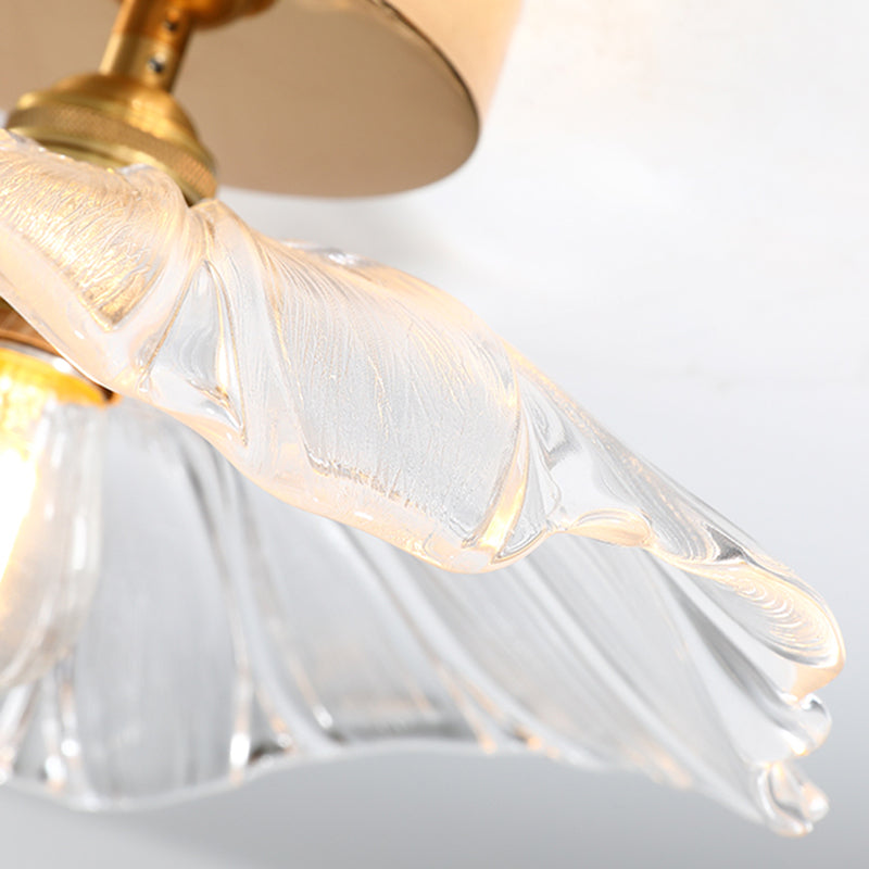 Contemporary Gold Glass Flower Ceiling Mount Light Fixture