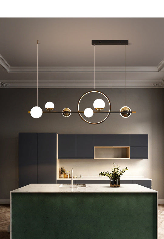 Karen’s 6 Light Modern Black Metal Spherical Glass Island Pendant Lighting For Dining Room