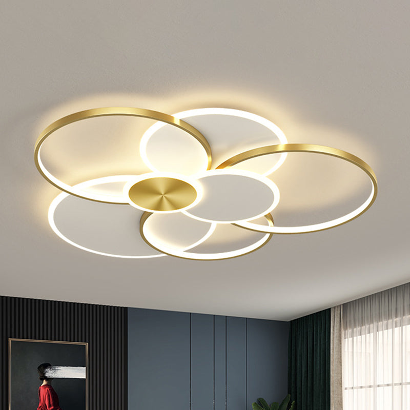 Modern Metal Flush Mount Ceiling Light Fixture With Multi-Ring Design For Living Room