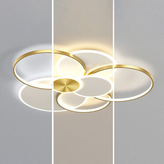 Modern Metal Flush Mount Ceiling Light Fixture With Multi-Ring Design For Living Room