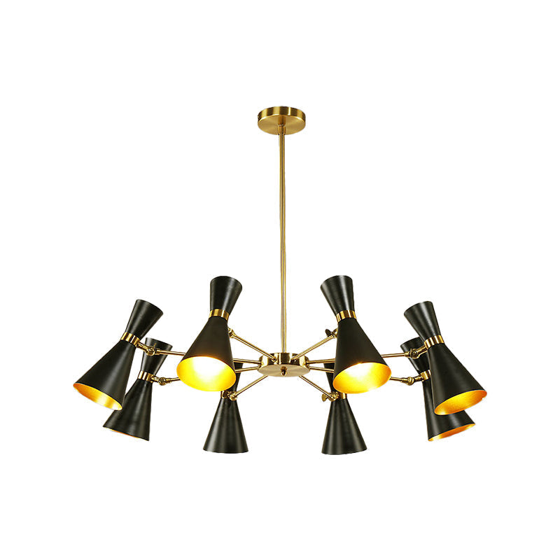 Modern Flared Iron Chandelier Pendant With Adjustable Lights - Black Ceiling Light For Living Room