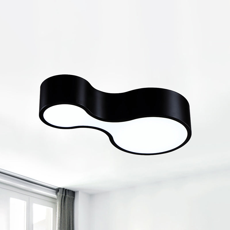 Modern Black/White Curved Flush Led Metal Ceiling Lamp With Frosted Diffuser
