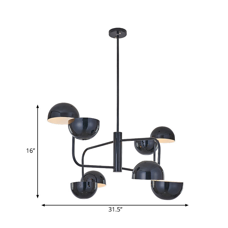 Modern Black Led Chandelier Light - 8-Head Office Pendant With Dome Iron Shade