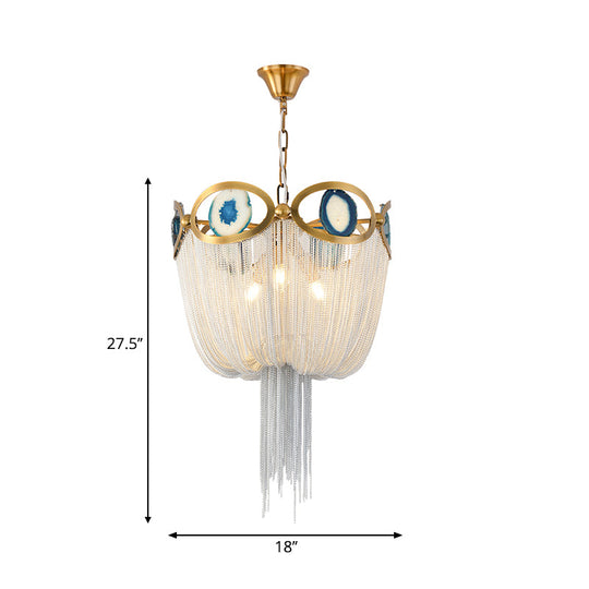 Modern Nordic 3-Light Gold Metal Chain Chandelier - Elegant Hanging Light Fixture