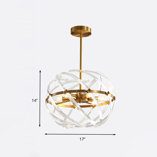 Postmodern 6-Head Bedroom Chandelier - Stylish Gold Hanging Light With Curved Crystal Shades