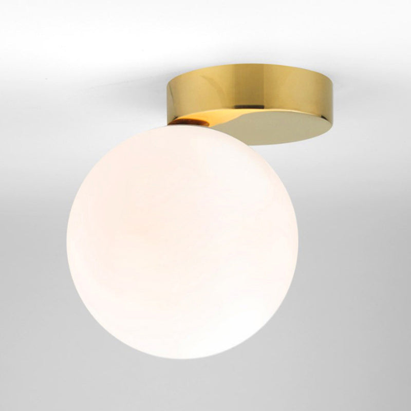 Modern Opal Glass Flush Mount With 1-Light Spherical Shade For Hallway Lighting