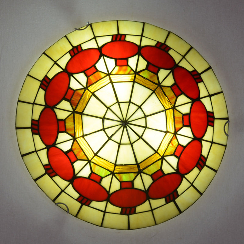 Tiffany Style Art Glass Dome Flush Ceiling Light For Bedroom Red / 12
