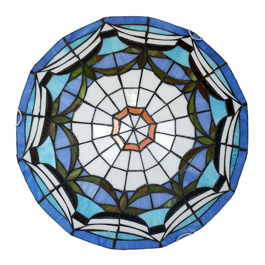 Tiffany Style Art Glass Dome Flush Ceiling Light For Bedroom
