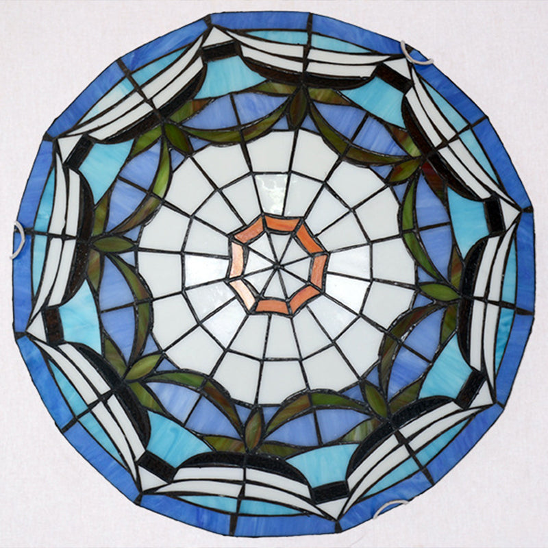 Tiffany Style Art Glass Dome Flush Ceiling Light For Bedroom