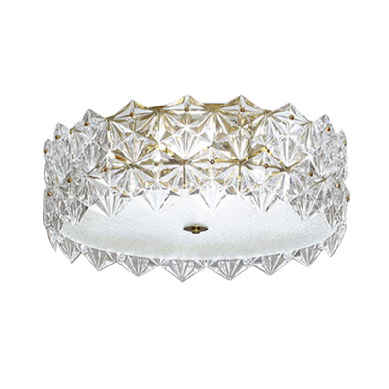 Clear Crystal Flush Ceiling Light - Contemporary Round Bedroom Lighting