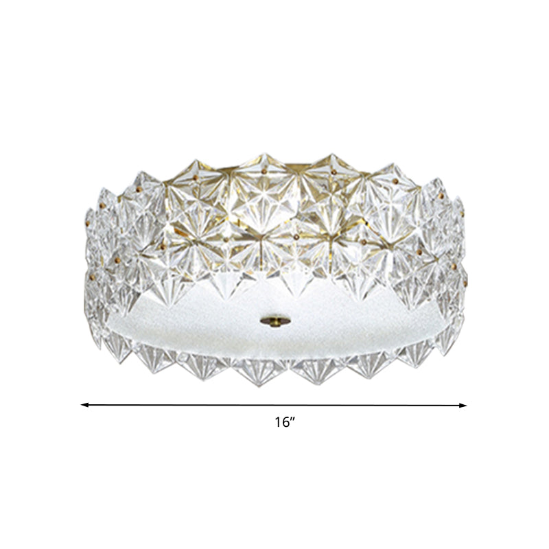 Clear Crystal Flush Ceiling Light - Contemporary Round Bedroom Lighting