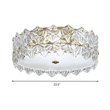 Clear Crystal Flush Ceiling Light - Contemporary Round Bedroom Lighting