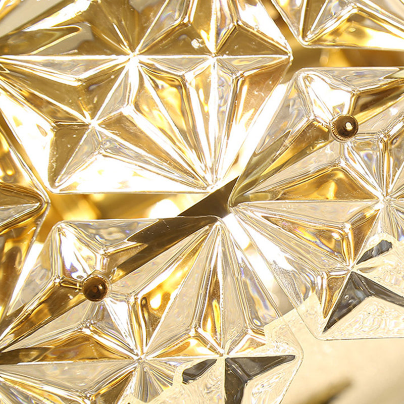 Clear Crystal Flush Ceiling Light - Contemporary Round Bedroom Lighting