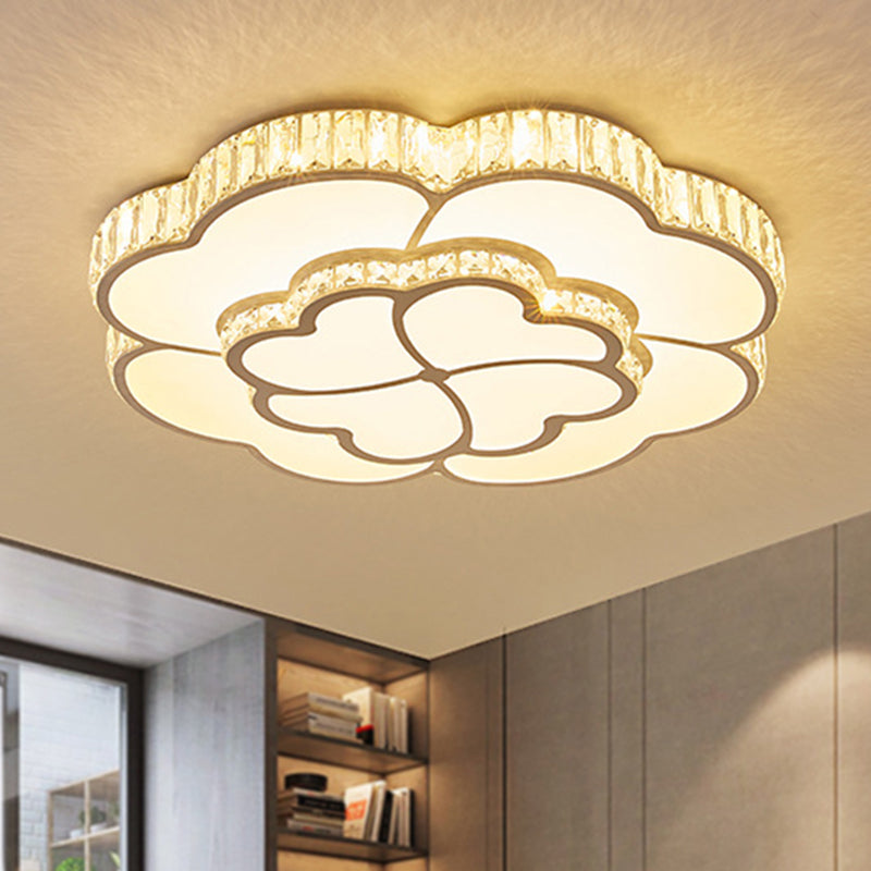 Modern Petal Crystal Led Flush Ceiling Light In White - 19.5/23.5/31.5 For Bedroom