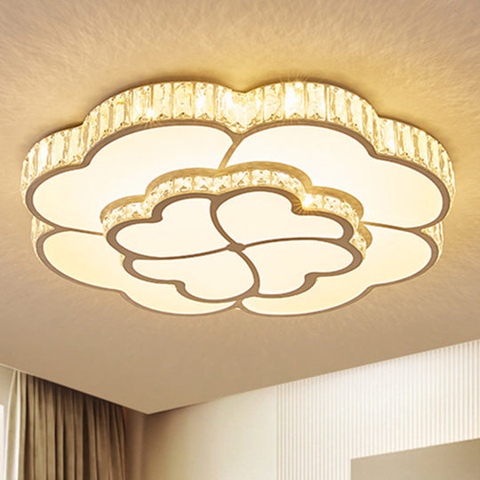 Modern Petal Crystal Led Flush Ceiling Light In White - 19.5’/23.5’/31.5’ For Bedroom