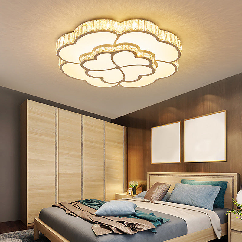 Modern Petal Crystal Led Flush Ceiling Light In White - 19.5’/23.5’/31.5’ For Bedroom