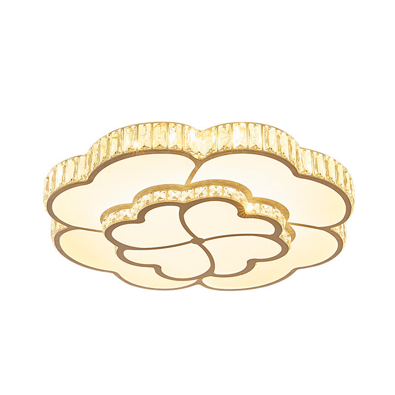 Modern Petal Crystal Led Flush Ceiling Light In White - 19.5’/23.5’/31.5’ For Bedroom
