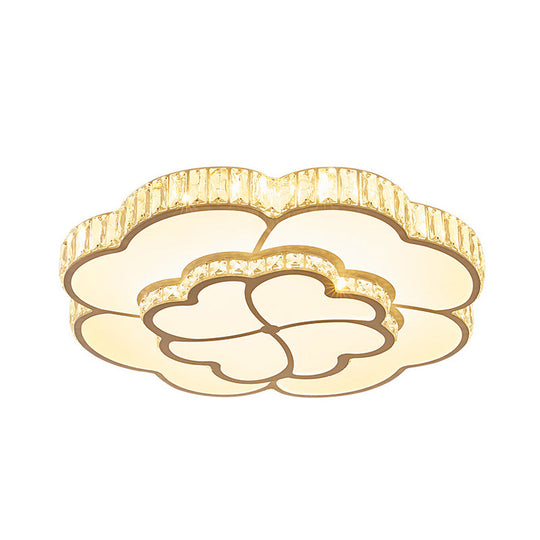 Modern Petal Crystal Led Flush Ceiling Light In White - 19.5’/23.5’/31.5’ For Bedroom