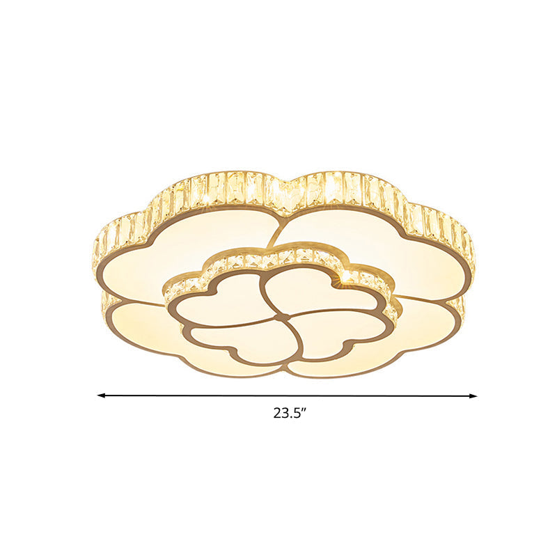 Modern Petal Crystal Led Flush Ceiling Light In White - 19.5/23.5/31.5 For Bedroom