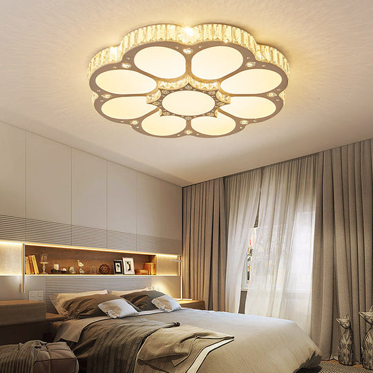 Modern Petal Crystal Led Flush Ceiling Light In White - 19.5’/23.5’/31.5’ For Bedroom
