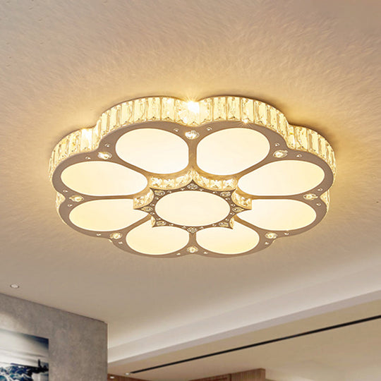Modern Petal Crystal Led Flush Ceiling Light In White - 19.5’/23.5’/31.5’ For Bedroom