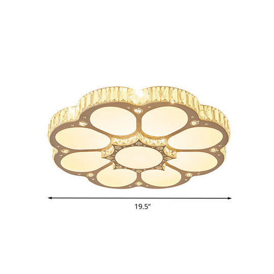 Modern Petal Crystal Led Flush Ceiling Light In White - 19.5’/23.5’/31.5’ For Bedroom