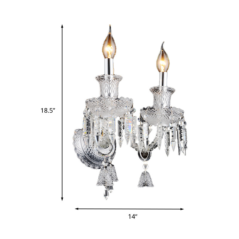 Modern Chrome Candelabra Wall Light With Clear Glass And Diamond Crystal Decoration