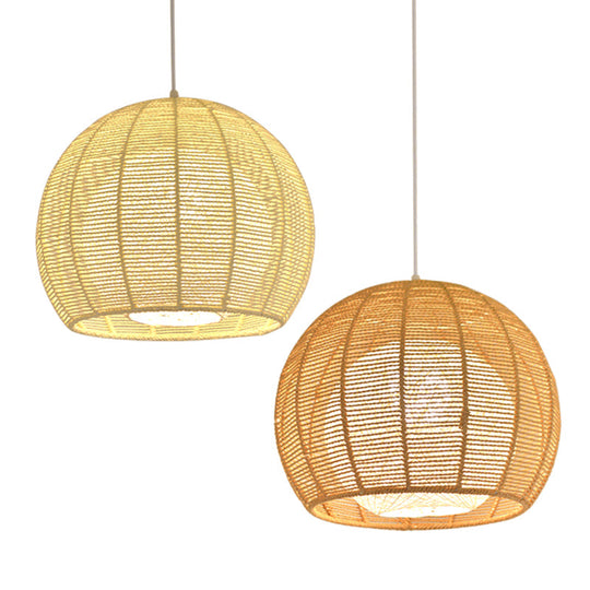 Simplicity Single Light Japanese Pendant Lamp With Double Rattan Shade - Beige/Coffee