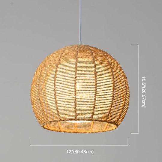 Simplicity Single Light Japanese Pendant Lamp With Double Rattan Shade - Beige/Coffee