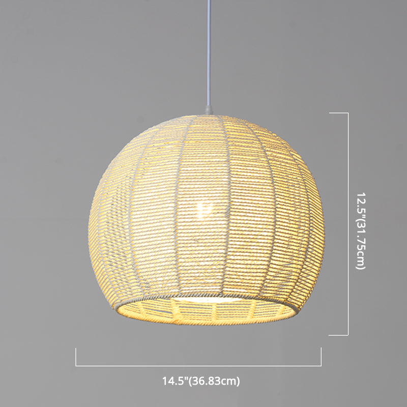 Simplicity Single Light Japanese Pendant Lamp With Double Rattan Shade - Beige/Coffee