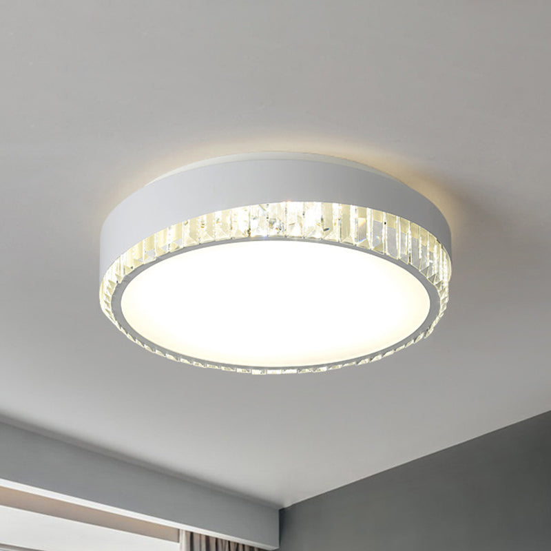 Round Crystal Led Flush Mount Ceiling Light For Bedroom - 16.5/20.5 White With Adjustable Warm And 3