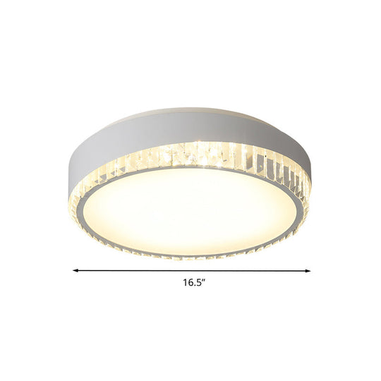 Round Crystal Led Flush Mount Ceiling Light For Bedroom - 16.5/20.5 White With Adjustable Warm And 3
