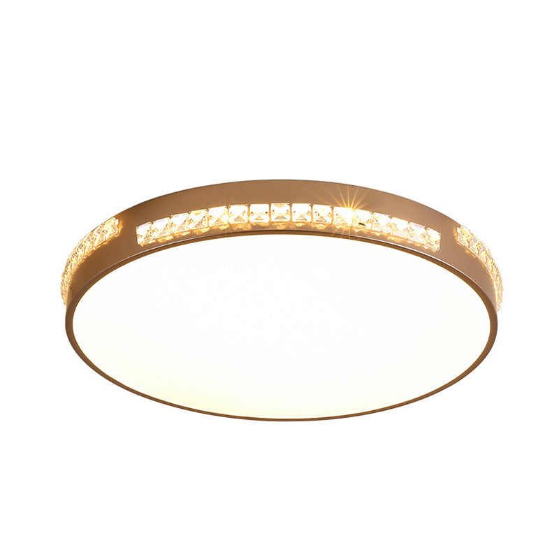 Led Bedroom Ceiling Light Fixture - Gold Flush Mount With Crystal Drum Shade (18”/21.5”) Warm/3