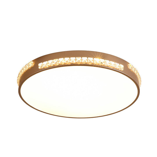 Led Bedroom Ceiling Light Fixture - Gold Flush Mount With Crystal Drum Shade (18”/21.5”) Warm/3