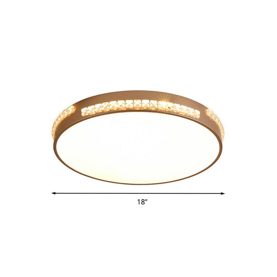 Led Bedroom Ceiling Light Fixture - Gold Flush Mount With Crystal Drum Shade (18/21.5) Warm/3 Color