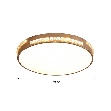 Led Bedroom Ceiling Light Fixture - Gold Flush Mount With Crystal Drum Shade (18”/21.5”) Warm/3