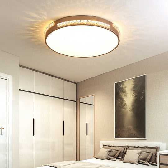 Led Bedroom Ceiling Light Fixture - Gold Flush Mount With Crystal Drum Shade (18/21.5) Warm/3 Color