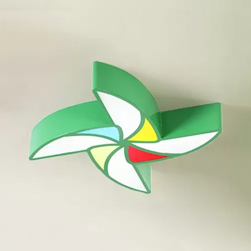 Cartoon Toy Windmill Ceiling Mount Light For Kindergarten – Acrylic And Metal Flush Green / White