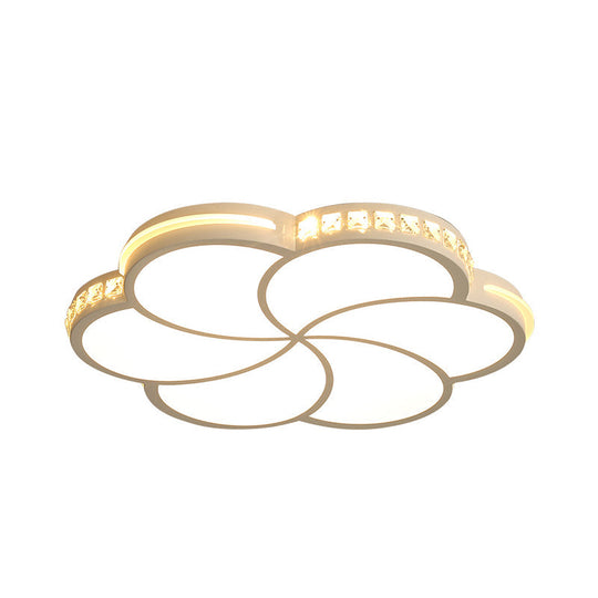 Simple Crystal Flower Flush Mount Led Bedroom Lamp - 16.5’/20.5’/24.5’ W Light Fixture In