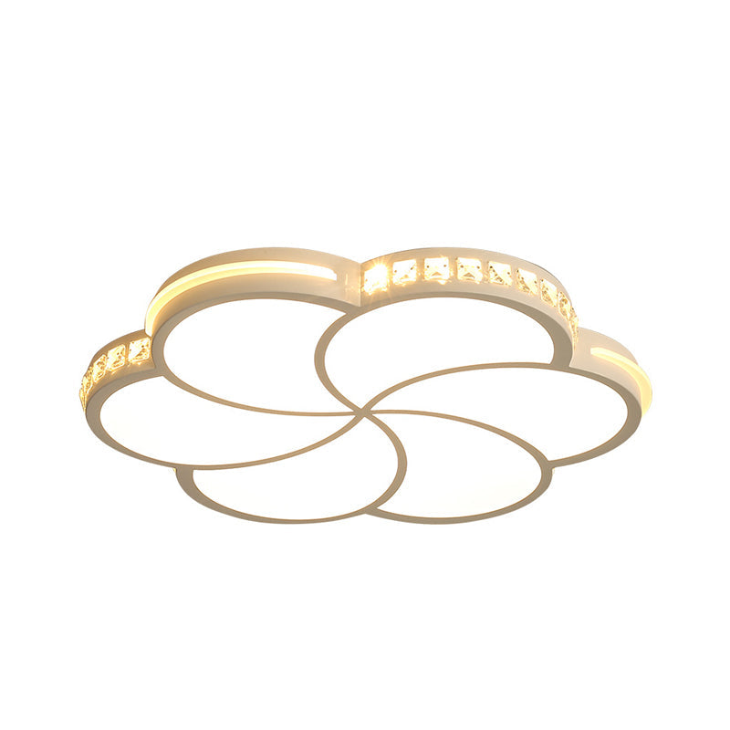 Simple Crystal Flower Flush Mount Led Bedroom Lamp - 16.5/20.5/24.5 W Light Fixture In Warm/White/3